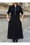 Women's Black Zipper Closure Collared Short Sleeve Dress - 4