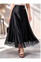 Women's Black Lace Detailed Show Satin Midi Skirt - 2