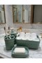 4-Piece Bathroom Set – Rattan Patterned Soap Dish, Toothbrush Holder, Liquid Soap Dispenser and Organizer Basket - 3