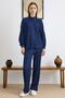 Self-Patterned Shirt and Trousers Two-Piece Set Dark Blue 9412-Tk - 5