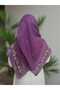 Purple Cotton Flowering Embroidered Cotton Shawl Hijab - 4