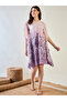Purple Patterned Kaftan Nightdress with Tassels - 2