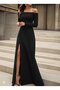 Women's Long Sleeve Madonna Collar Slit Detail Long Imported Crepe Dress - 4