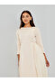 Cream 3/4 Sleeve Pleated Midi Dress - 3