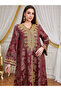 Burgundy Jacquard Embroidered A-Line Jalabiya - 3