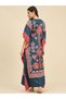 Printed Satin Kaftan Nightdress with 3/4 Sleeves - 5