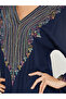 Navy Blue Embroidered A-Line Jalabiya - 4