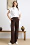 Elastic Waist Wide Leg Modal Trousers Brown 7588