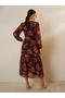 Black Floral Print Balloon Sleeve Midi Dress - 5
