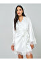 White Lace Trim Robe and Slip Dress Set - 2