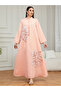 Pink Textured Floral Embellished A-Line Jalabiya