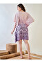Purple Patterned Kaftan Nightdress with Tassels - 5