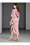 Pink One Shoulder Cape Sleeve Midi Dress with Feather Hem - 4