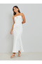 Women White Bandeau Maxi Evening Dress - 2