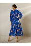 Blue Floral Print Pleated A-Line Midi Dress - 5
