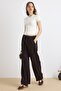 Elastic Waist Comfortable Cut Soft Denim Trousers Brown 7587