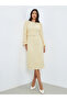 Beige Balloon Sleeve Sheath Midi Dress - 3