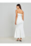 Women White Bandeau Maxi Evening Dress - 5