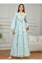 Green Embroidered Floral Print A-Line Jalabiya - 2