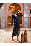 Black Foil Print A-Line Jalabiya - 3
