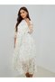 Women White Floral Print Midi Dress with 3/4 Sleeves