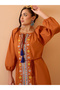 Orange Embroidered Neck Dori Midi Dress - 7