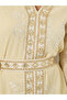 Yellow Sequin Embroidered Jalabiya with Tie Belt - 4