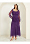 Purple Mesh Gathered Long Sleeves Maxi Dress - 3
