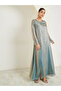 Teal Shiny Embroidered A-Line Jalabiya - 3