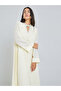 Cream Pleated Embellished Neckline Maxi Dress - 2