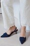 May Kare Buckle-Fastened Pointed Toe Short Kitten Heel Dark Brown Suede Women's Shoes - 8