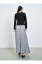 Black Tweed Pleated A-Line Maxi Dress with Belt - 5