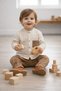 Baby Boy 100% Cotton Linen 2-Piece Set Cream Striped Shirt Brown Pants 9-18 Months - 3