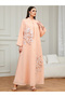 Pink Textured Floral Embellished A-Line Jalabiya - 5