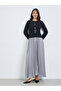 Black Tweed Pleated A-Line Maxi Dress with Belt - 3