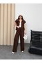 Women's Brown Vest Double Suit - Wide Leg Lace-Up Pants and Zip-Up Vest Set - 7