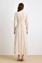 Button Closure Pleated Detailed Flared Dress Beige 9430-E - 7