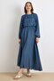 Drawstring and Lace Detailed Waist Gathered Dress İndi̇go 9434-E - 4