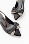 Women's Black Satin Mid Heel Stiletto with Bow New Season Hk1092