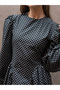 Pleated Black Polka Dot Poplin Long Women's Dress - 2