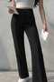 Crepe Fabric Pants/High Waist Ribbed Front Hem - 2