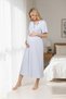 New Season Blue Melange Flounced Special Design Short Sleeve Full Length 100% Cotton Maternity Dressing Gown Nightgown Set - 4