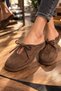 Sütesef Women's Slippers with Closed Front Bow and Ribbon, Brown Suede