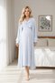 New Season Blue Melange Flounced Special Design Short Sleeve Full Length 100% Cotton Maternity Dressing Gown Nightgown Set - 6