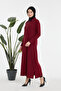 Zippered Collar Relaxed Fit Burgundy Long Dress