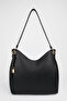 Women's Patternless Black Charm Detailed Zipper Closure Hand and Shoulder Bag Toli