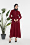 Zippered Collar Relaxed Fit Burgundy Long Dress - 3