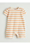 Ecru Crew Neck Printed Baby Boy Combed Cotton Jumpsuit 3-Piece - 5