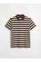 Brown Polo Neck Striped Men's T-Shirt - 6