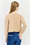 Women Round Neck Plain Long Sleeves Cropped Top, Dark Beige - 4
